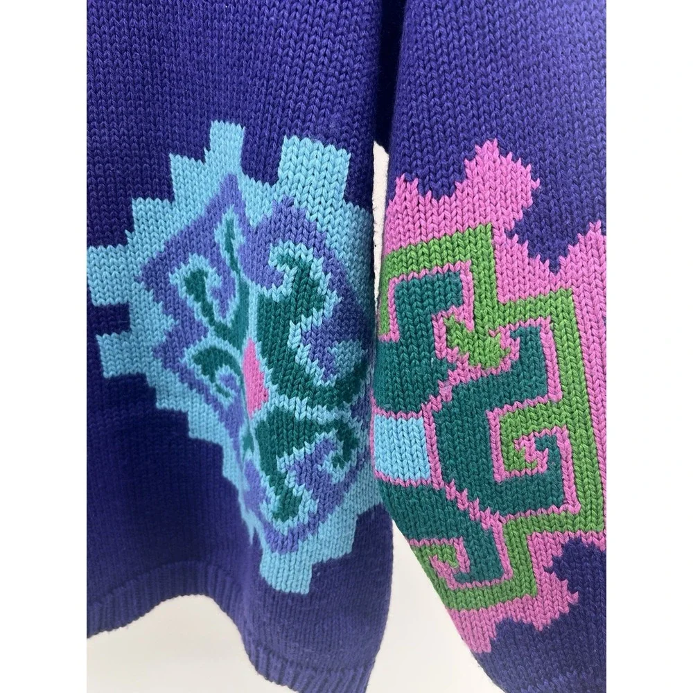 VTG Esprit Sport Purple Geometric Knit Wool Blend 80s Sweater Womens S Oversized